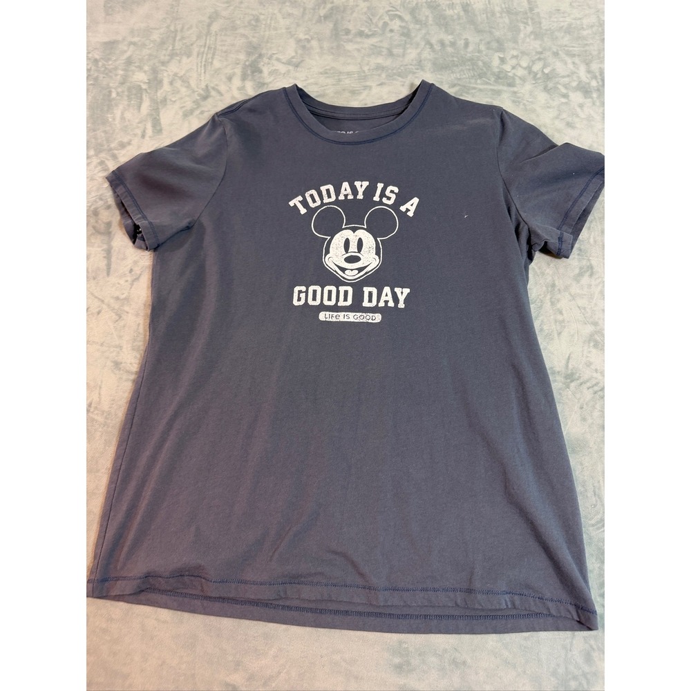 Life is Good Mickey Mouse Today Is A Good Day Graphic T-Shirt Blue Large